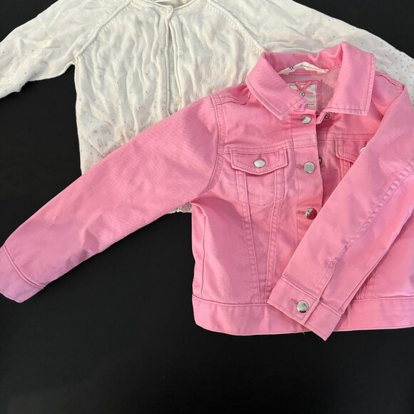 Zara Girls Pink Denim Jacket and White Cardigan - Picture 2 of 2